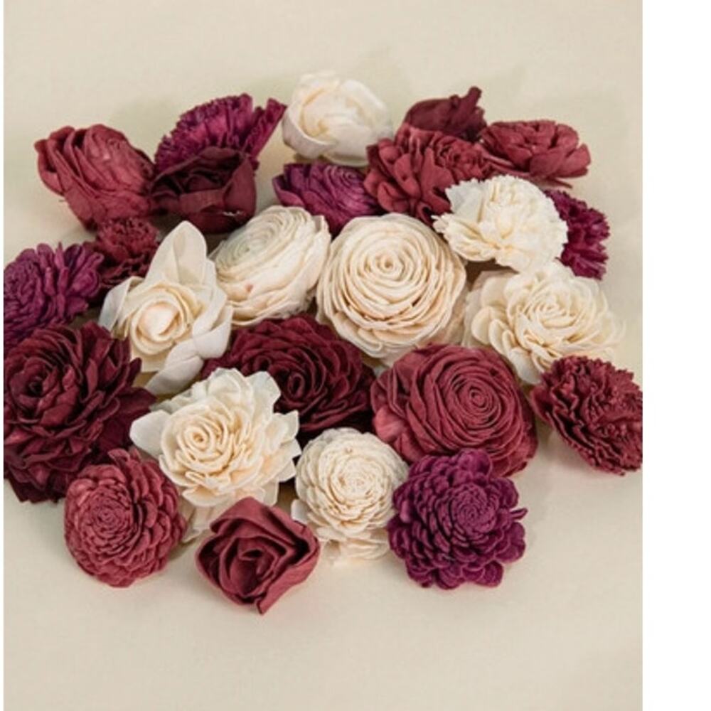 Sola Wood Flower 25 Assorted pack Romance (Burgundy Cream Colors)